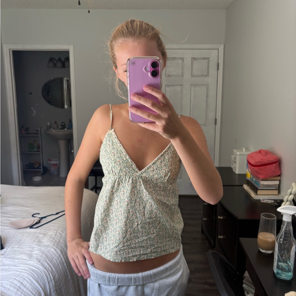 Brandy Melville Cream Floral Camisole